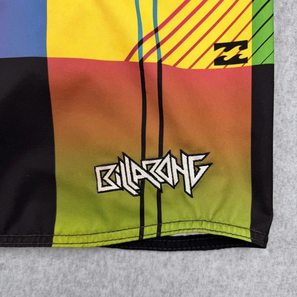 Billabong Board Shorts Mens 38 Y2K VTG Multicolor Plaid Gradient‎ Swim Trunks